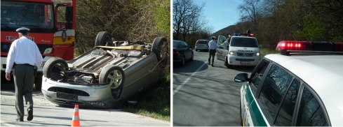 havarované auto "na streche"